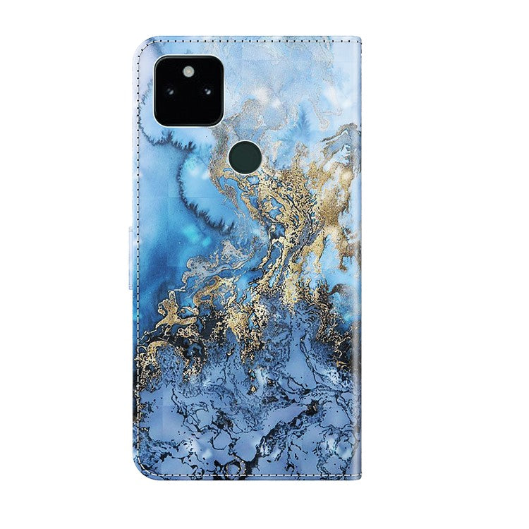 3D Pattern Printing All-round Shockproof Leather Stand Case Wallet Cover with Strap for Google Pixel 5a 5G - Galaxy