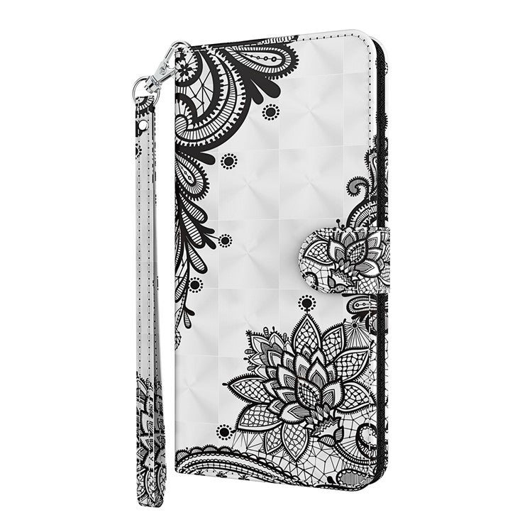 3D Pattern Printing All-round Shockproof Leather Stand Case Wallet Cover with Strap for Google Pixel 5a 5G - Lace Flower