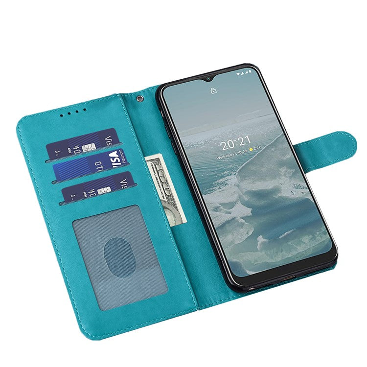Tree and Deer Imprinted Wallet Stand Design All-round Protection Double-sided Magnetic Clasp Leather Phone Shell Case for Google Pixel 5a 5G - Blue