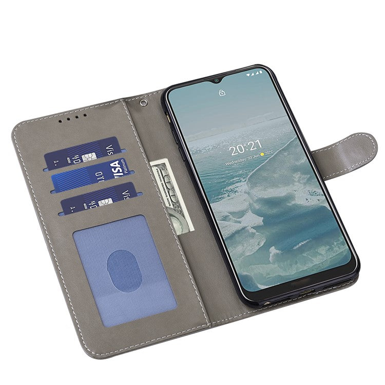 Tree and Deer Imprinted Wallet Stand Design All-round Protection Double-sided Magnetic Clasp Leather Phone Shell Case for Google Pixel 5a 5G - Grey