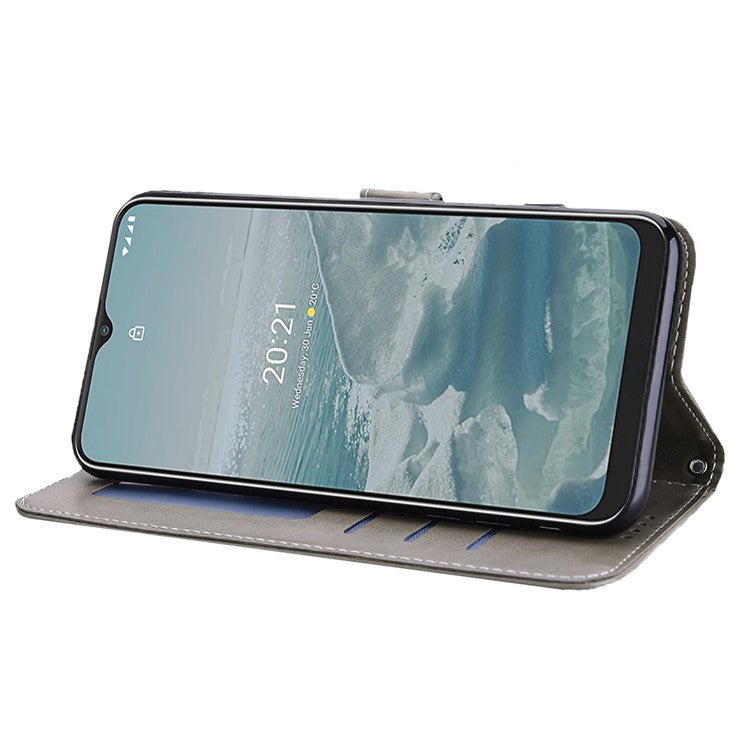 Tree and Deer Imprinted Wallet Stand Design All-round Protection Double-sided Magnetic Clasp Leather Phone Shell Case for Google Pixel 5a 5G - Grey