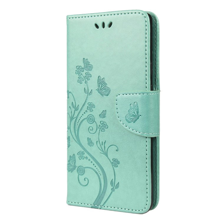 Imprint Butterflies Flower Wallet Stand Design Leather Phone Case Shell for Google Pixel 6 Pro - Green
