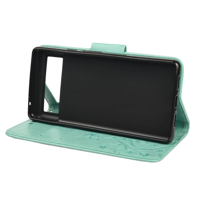 Imprint Butterflies Flower Wallet Stand Design Leather Phone Case Shell for Google Pixel 6 Pro - Green
