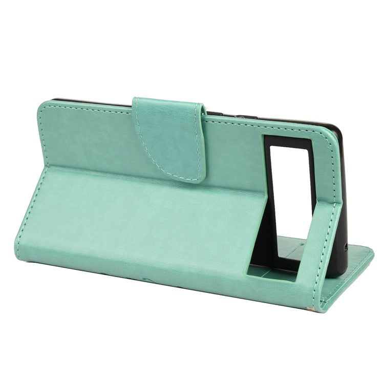 Imprint Butterflies Flower Wallet Stand Design Leather Phone Case Shell for Google Pixel 6 Pro - Green
