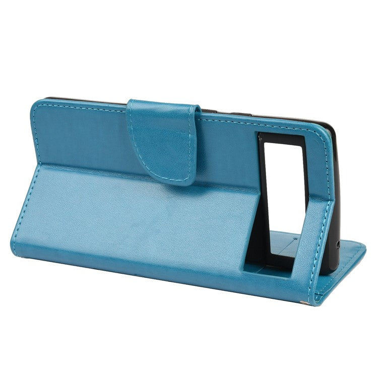Imprint Butterflies Flower Wallet Stand Design Leather Phone Case Shell for Google Pixel 6 Pro - Blue