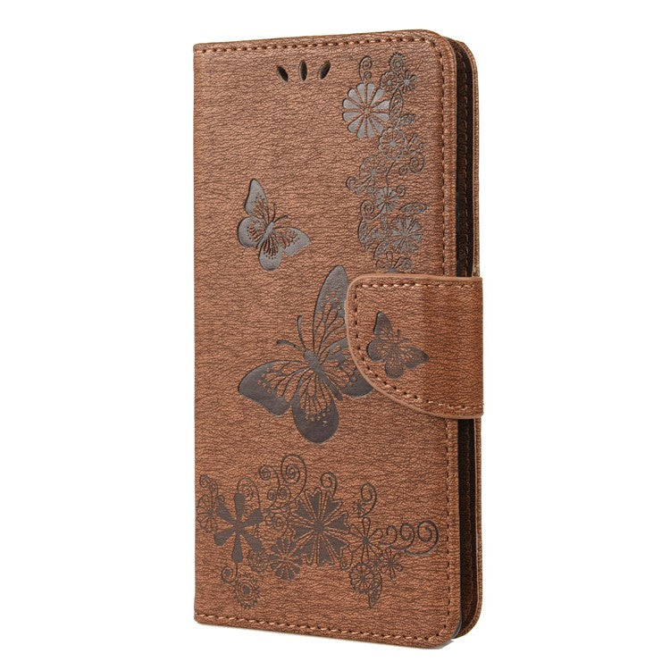 Imprinted Butterflies Flower Shockproof Leather Phone Case Shell with Wallet Stand for Google Pixel 6 - Brown