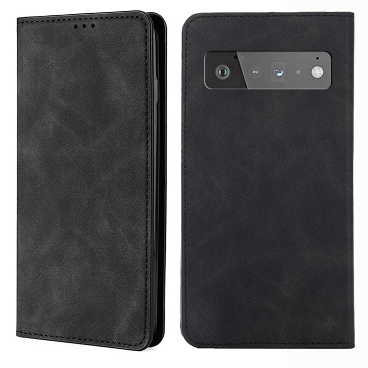 Card Slots Design Full Protection Magnetic Auto-absorbed Skin-touch Leather Stand Case for Google Pixel 6 Pro - Black