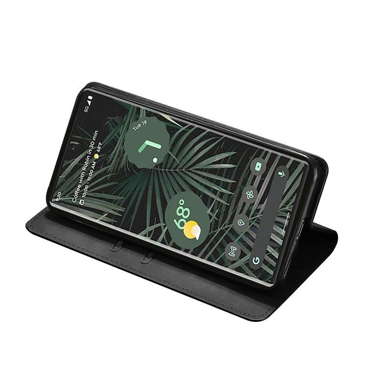 Card Slots Design Full Protection Magnetic Auto-absorbed Skin-touch Leather Stand Case for Google Pixel 6 Pro - Black