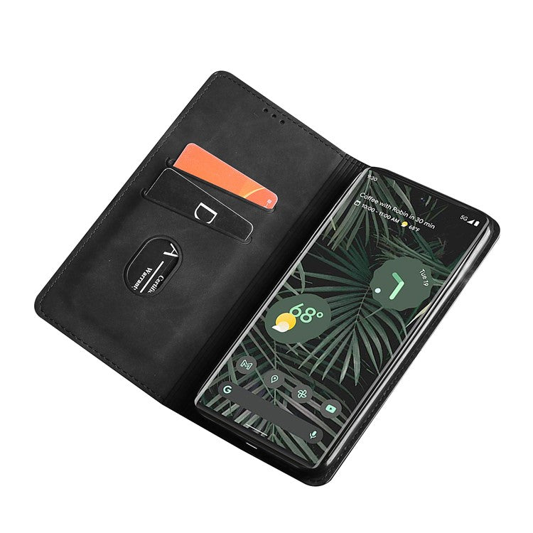 Card Slots Design Full Protection Magnetic Auto-absorbed Skin-touch Leather Stand Case for Google Pixel 6 Pro - Black