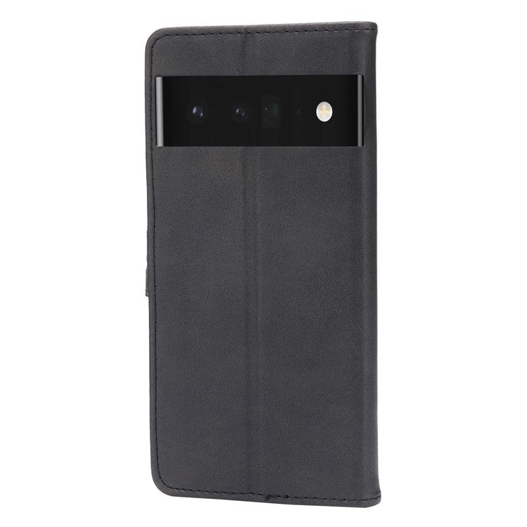 Imprinting Happy Cat Pattern PU Leather Wallet Case Phone Cover for Google Pixel 6 Pro - Black