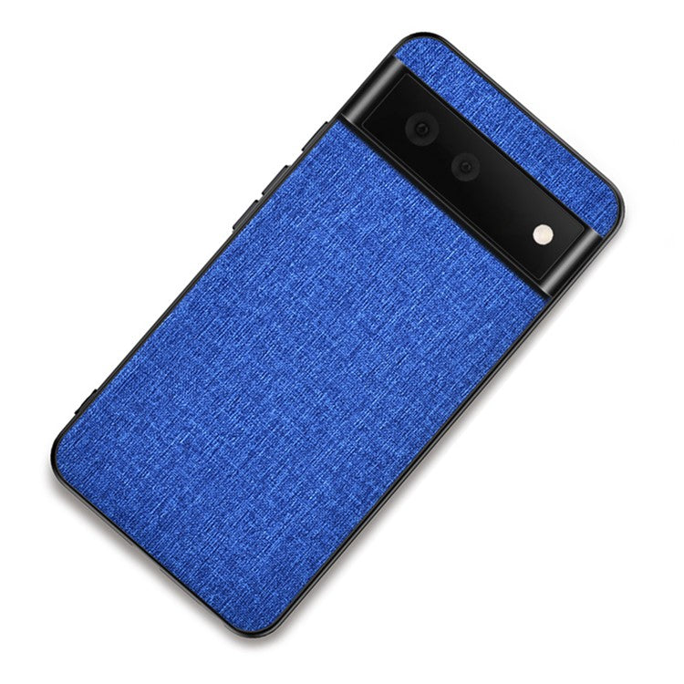 Cloth Coated TPU + PC Hybrid Phone Cover Anti-sweat Anti-fingerprint Case for Google Pixel 6 Pro - Dark Blue