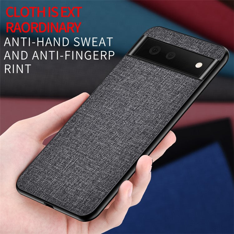 Cloth Coated TPU + PC Hybrid Phone Cover Anti-sweat Anti-fingerprint Case for Google Pixel 6 Pro - Dark Blue