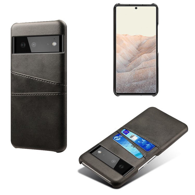 KSQ PU Leather + PC Combo Durable Anti-fall Dual Back Card Slots Design Hard Phone Shell for Google Pixel 6 - Black