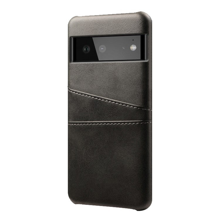 KSQ PU Leather + PC Combo Durable Anti-fall Dual Back Card Slots Design Hard Phone Shell for Google Pixel 6 - Black