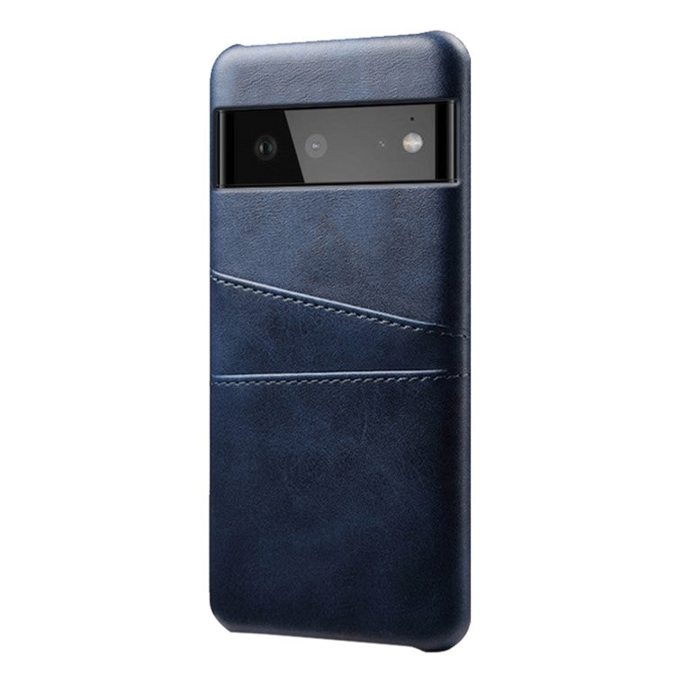 KSQ PU Leather + PC Combo Durable Anti-fall Dual Back Card Slots Design Hard Phone Shell for Google Pixel 6 - Blue