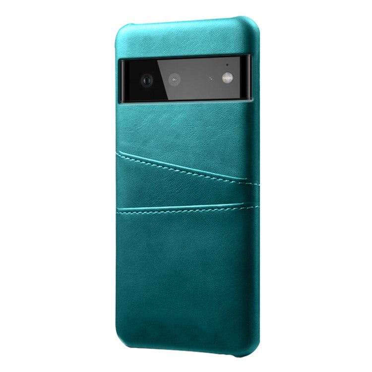 KSQ PU Leather + PC Combo Durable Anti-fall Dual Back Card Slots Design Hard Phone Shell for Google Pixel 6 - Green