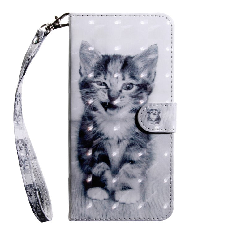 3D Pattern Printing Soft PU Leather Stand Magnetic Flip Wallet Phone Case with Strap for Google Pixel 6 - Cat