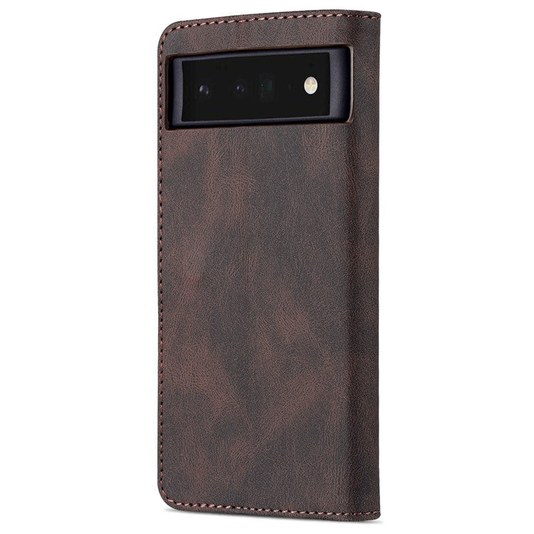AZNS TPU+PU Leather Wallet Stand Phone Case Shockproof Protection Flip Phone Shell for Google Pixel 6 - Brown