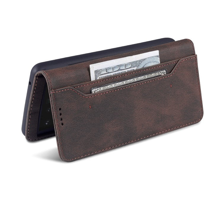 AZNS TPU+PU Leather Wallet Stand Phone Case Shockproof Protection Flip Phone Shell for Google Pixel 6 - Brown