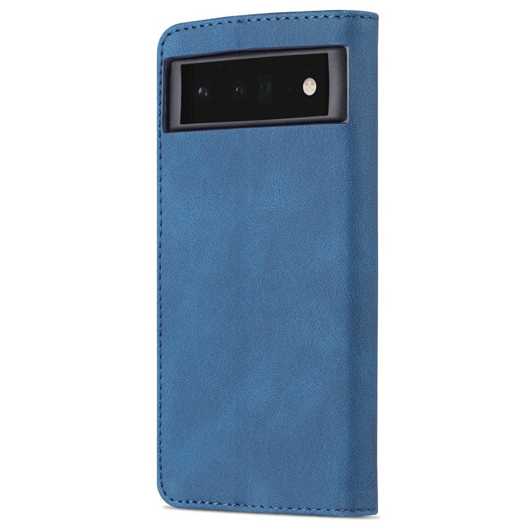 AZNS TPU+PU Leather Wallet Stand Phone Case Well-protected Flip Phone Shell for Google Pixel 6 Pro - Blue