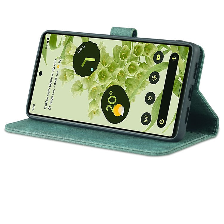 AZNS TPU+PU Leather Wallet Stand Phone Case Well-protected Flip Phone Shell for Google Pixel 6 Pro - Green
