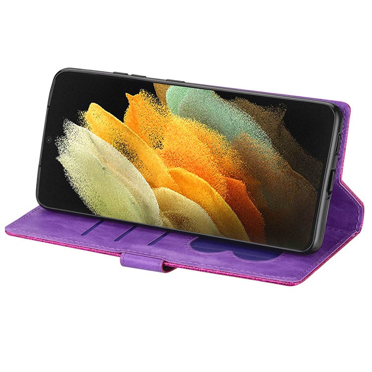 Glitter Sequins Magnetic Clasp Well-protected Anti-shock Zipper Pocket Wallet Flip Leather Phone Cover with Stand for Google Pixel 6 - Purple