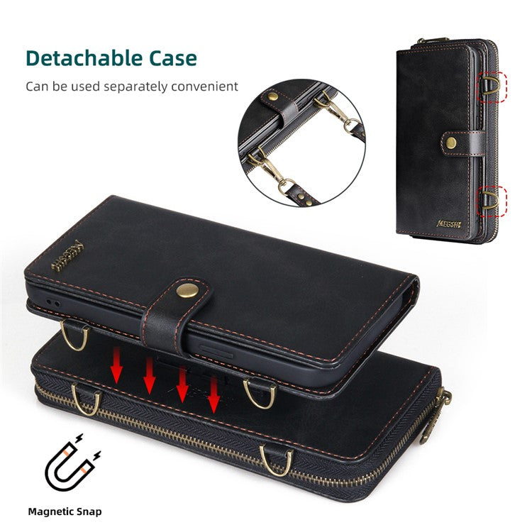 MEGSHI 020 Series Magnetic Detachable Design Shockproof PU Leather TPU Wallet Cover Scratch-resistant Shoulder Bag for Google Pixel 6 Pro - Black