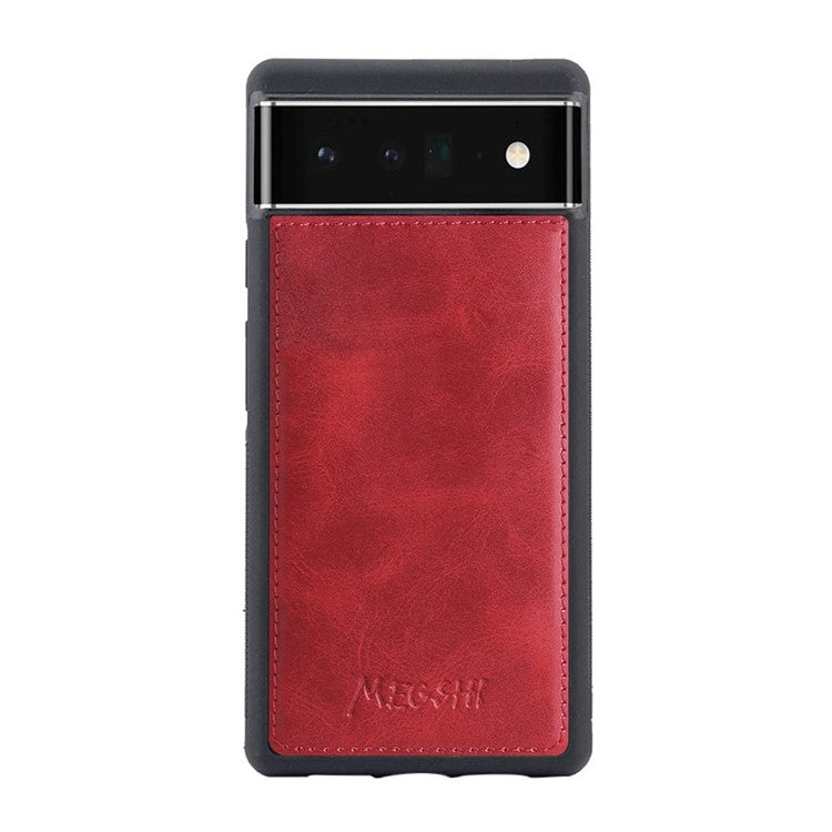 MEGSHI 020 Series Wallet Magnetic Detachable Design Shockproof PU Leather TPU Phone Cover Shoulder Bag for Google Pixel 6 - Red