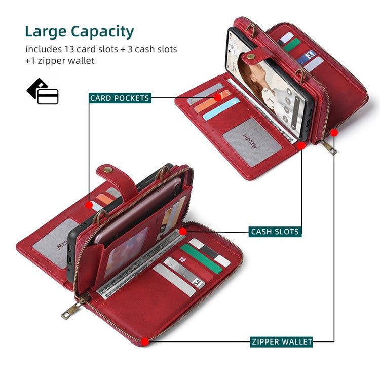 MEGSHI 020 Series Wallet Magnetic Detachable Design Shockproof PU Leather TPU Phone Cover Shoulder Bag for Google Pixel 6 - Red