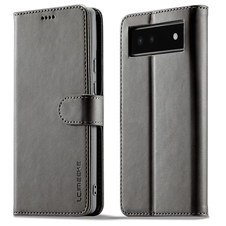LC.IMEEKE PU Leather Wallet Stand Flip Shockproof Protective Cover for Google Pixel 6 - Grey