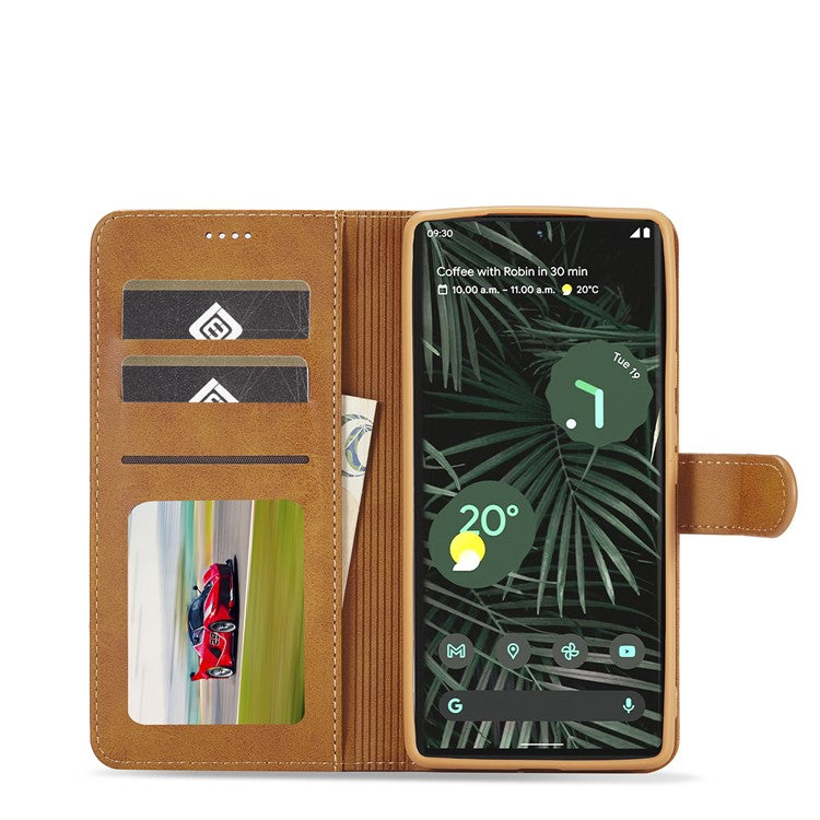 LC.IMEEKE PU Leather Wallet Stand Flip Shockproof Protective Cover for Google Pixel 6 - Yellow