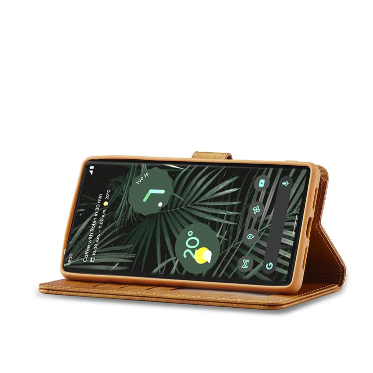 LC.IMEEKE PU Leather Wallet Stand Flip Shockproof Protective Cover for Google Pixel 6 - Yellow