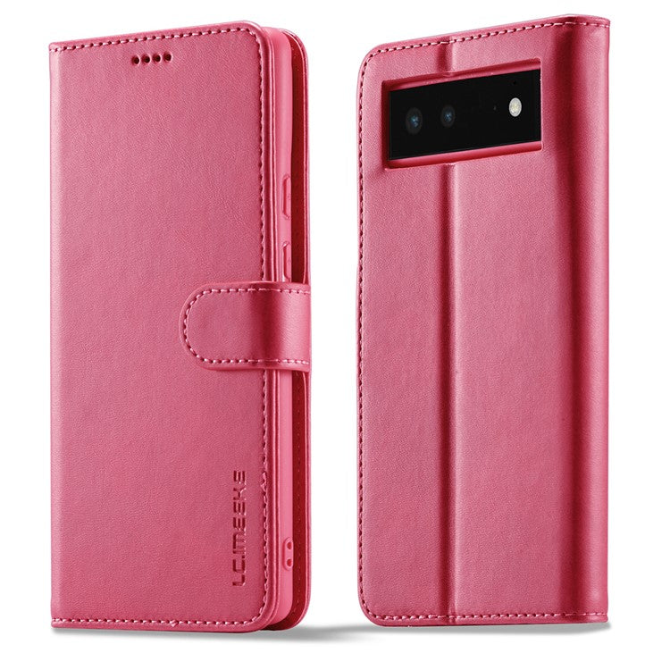 LC.IMEEKE PU Leather Wallet Stand Flip Shockproof Protective Cover for Google Pixel 6 - Rose