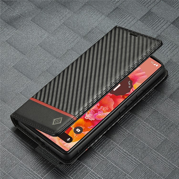 LC.IMEEKE Carbon Fiber Texture Wallet Design Auto-absorbed Magnetic Closing Phone Case Cover with Stand for Google Pixel 6 Pro - Horizontal Stripe