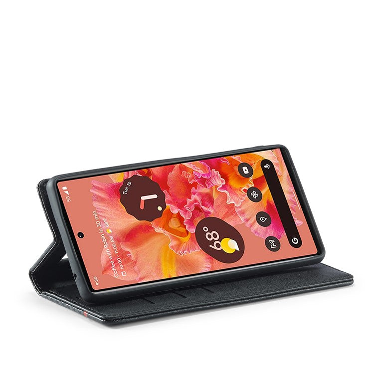 LC.IMEEKE Carbon Fiber Texture Wallet Design Auto-absorbed Magnetic Closing Phone Case Cover with Stand for Google Pixel 6 Pro - Vertical Stripe