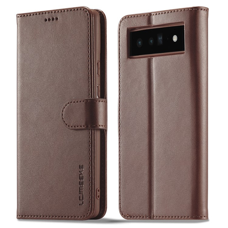 LC.IMEEKE Folio Stand PU Leather Wallet Flip Protective Phone Case Cover for Google Pixel 6 Pro - Brown