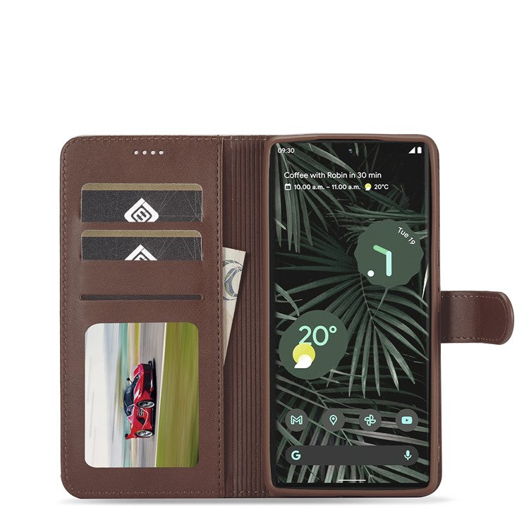 LC.IMEEKE Folio Stand PU Leather Wallet Flip Protective Phone Case Cover for Google Pixel 6 Pro - Brown