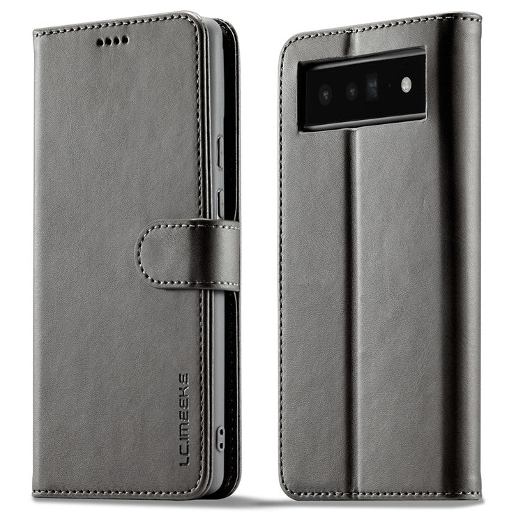 LC.IMEEKE Folio Stand PU Leather Wallet Flip Protective Phone Case Cover for Google Pixel 6 Pro - Grey