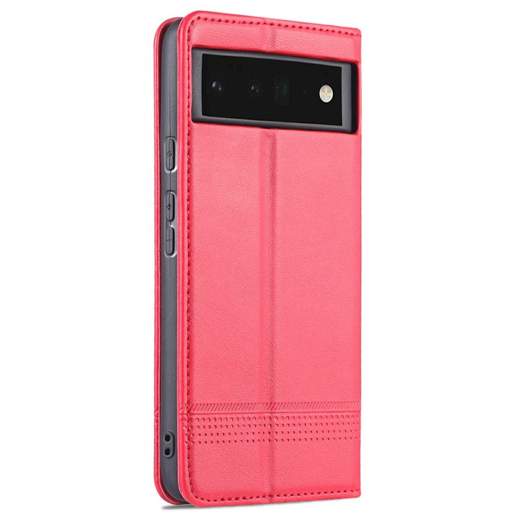 AZNS Practical Flip Phone Cover Wallet Design Durable PU Leather Shockproof Phone Case for Google Pixel 6 - Red