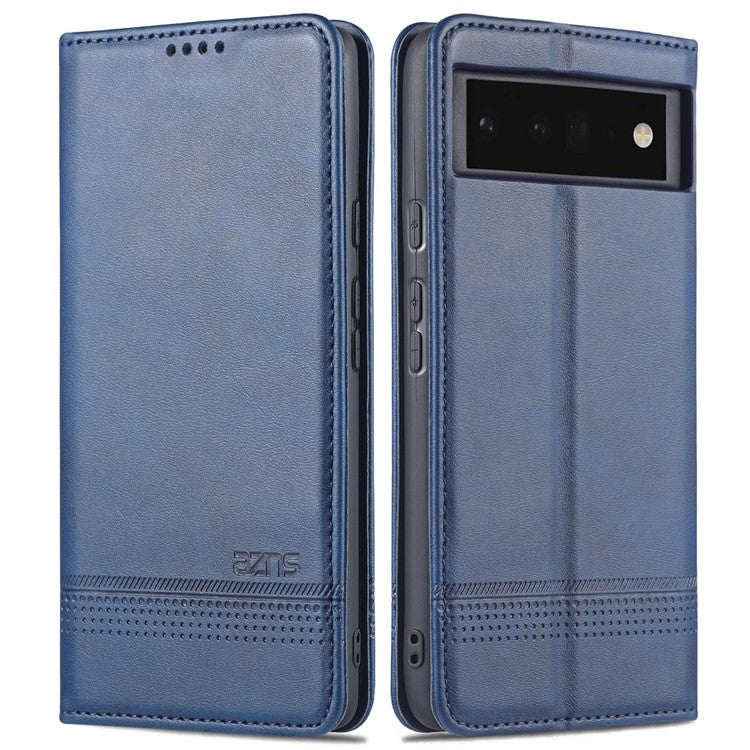 AZNS Practical Flip Phone Cover Wallet Design Durable PU Leather Shockproof Phone Case for Google Pixel 6 - Blue