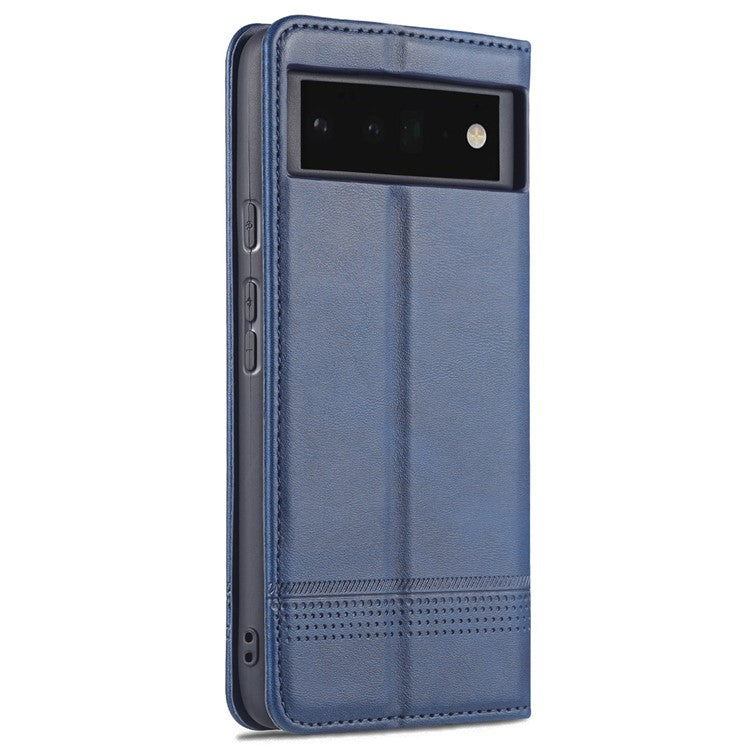 AZNS Practical Flip Phone Cover Wallet Design Durable PU Leather Shockproof Phone Case for Google Pixel 6 - Blue