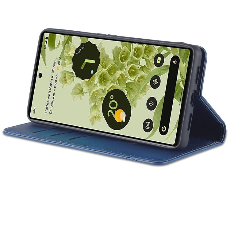 AZNS Practical Flip Phone Cover Wallet Design Durable PU Leather Shockproof Phone Case for Google Pixel 6 - Blue