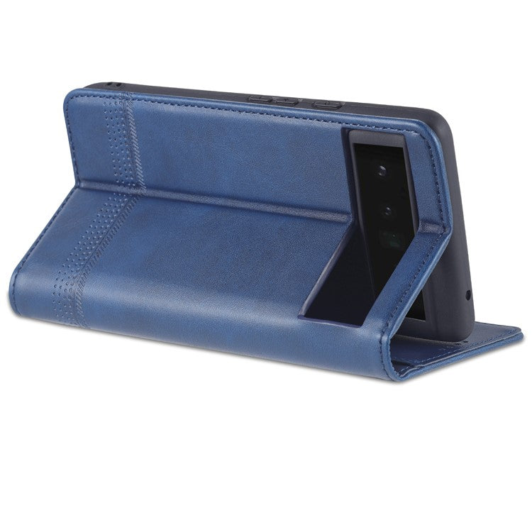 AZNS Practical Flip Phone Cover Wallet Design Durable PU Leather Shockproof Phone Case for Google Pixel 6 - Blue