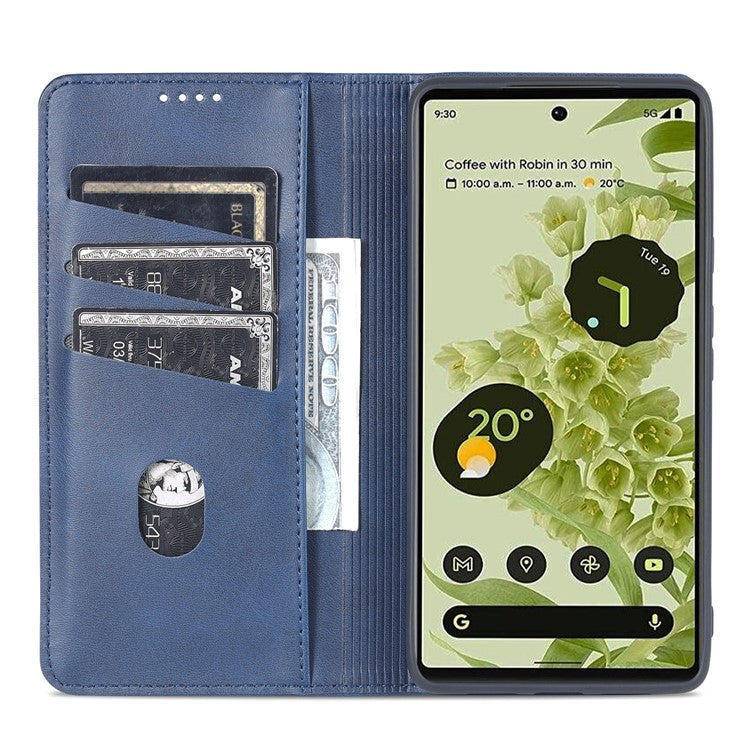 AZNS Practical Flip Phone Cover Wallet Design Durable PU Leather Shockproof Phone Case for Google Pixel 6 - Blue