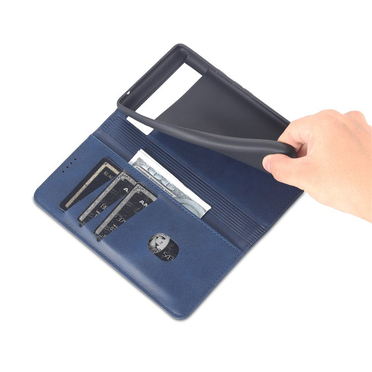 AZNS Practical Flip Phone Cover Wallet Design Durable PU Leather Shockproof Phone Case for Google Pixel 6 - Blue