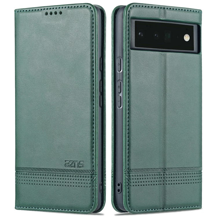AZNS Practical Flip Phone Cover Wallet Design Durable PU Leather Shockproof Phone Case for Google Pixel 6 - Green