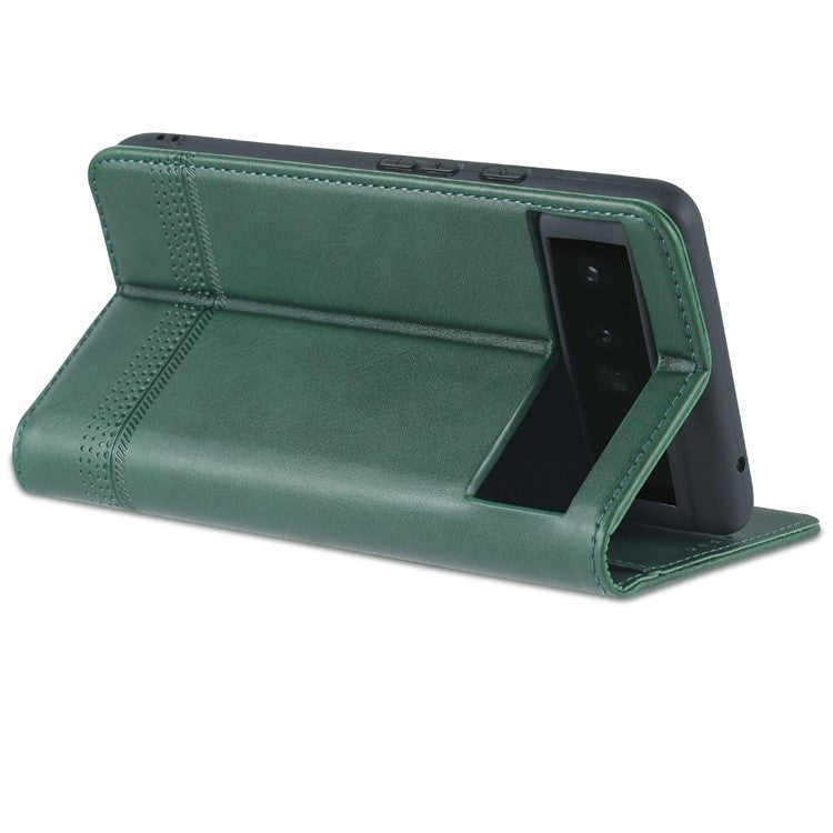 AZNS Practical Flip Phone Cover Wallet Design Durable PU Leather Shockproof Phone Case for Google Pixel 6 - Green