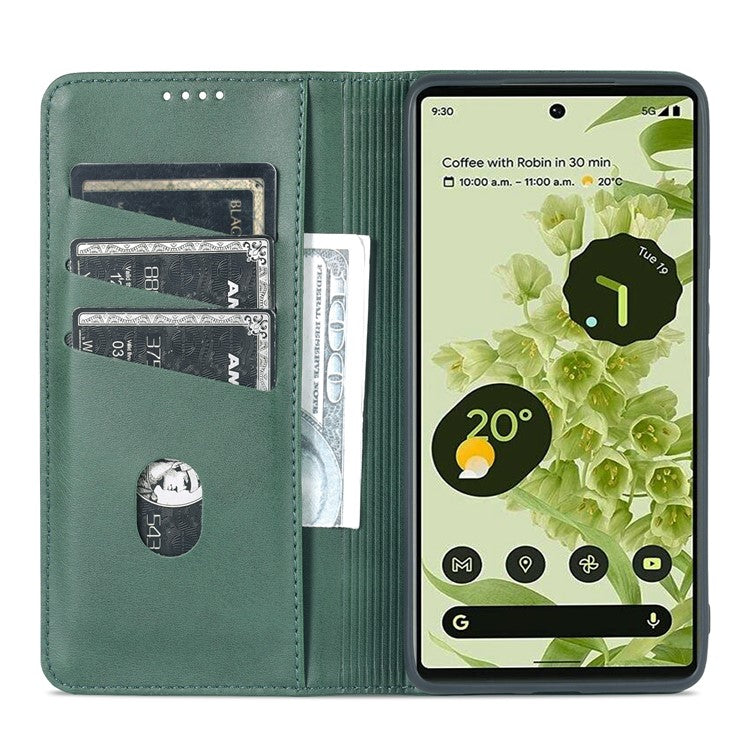 AZNS Practical Flip Phone Cover Wallet Design Durable PU Leather Shockproof Phone Case for Google Pixel 6 - Green