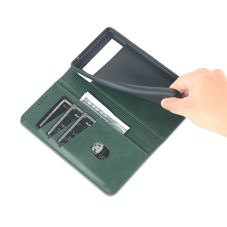 AZNS Practical Flip Phone Cover Wallet Design Durable PU Leather Shockproof Phone Case for Google Pixel 6 - Green