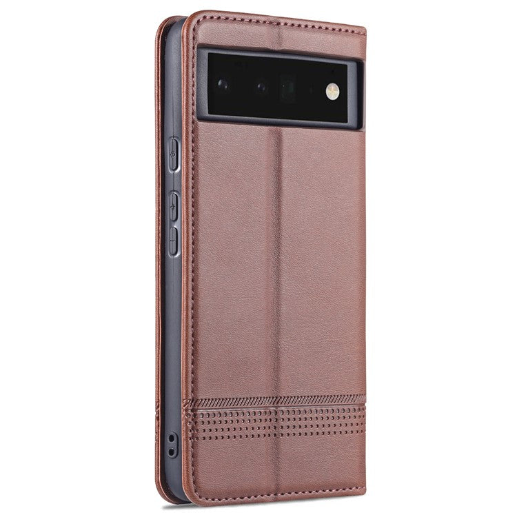 AZNS Practical Flip Phone Cover Wallet Design Durable PU Leather Shockproof Phone Case for Google Pixel 6 - Coffee